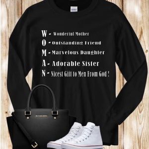 Black long sleeve graphic T shirt